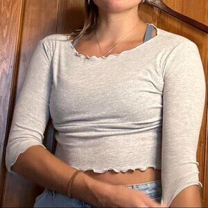 Brandy Melville Clarissa Grey Ruffle Trim Top Size OS • Discontinued